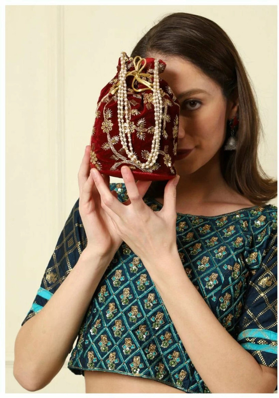 byra Women Sequence Work Velvet Potli Bag Potli