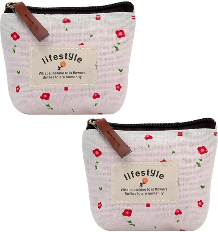 KRAPTICK Floral Print Coin Pouch Cute Red Flower Design Mini Coin Potli Coin Purse