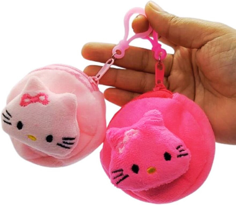Sidhaarth Traders Cute yellow Emoji Cartoon Cat Plush Coin Pouch | Soft Mini Zip Pouch Coin Purse(Pack of 6)