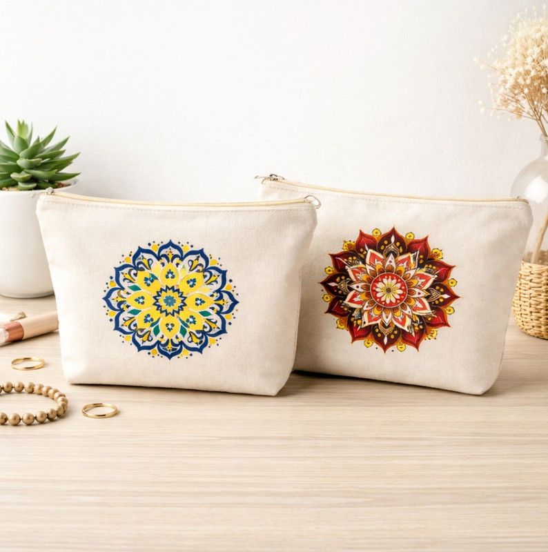SunAstrix Set of 2 Premium Canvas Utility Pouch | Mandala Print Cosmetic Organizer Cosmetic Bag(Pack of 2)