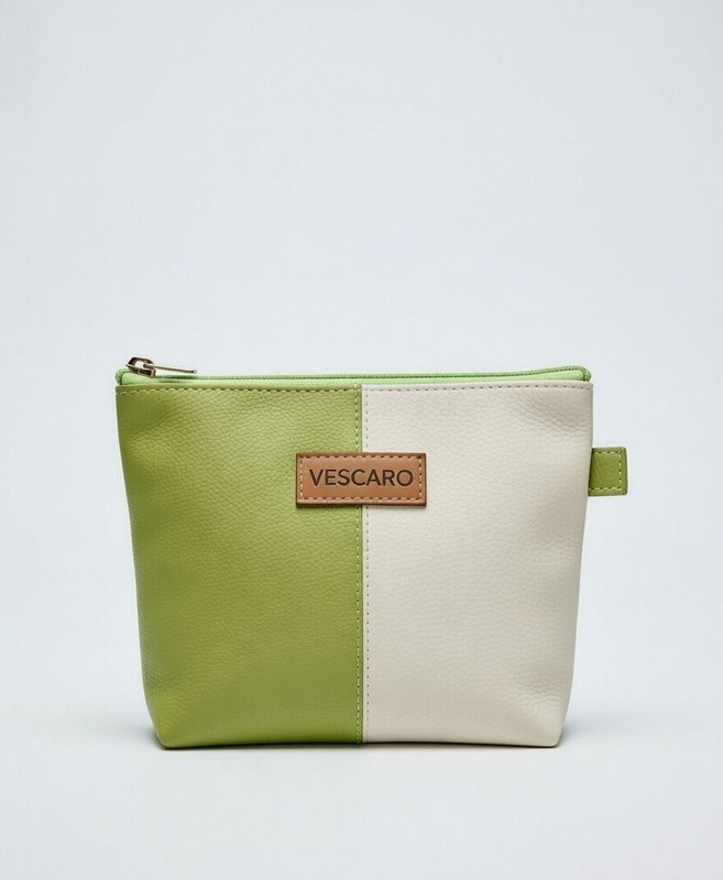 VESCARO Olive-Beige Medium Pouch Cosmetic Bag