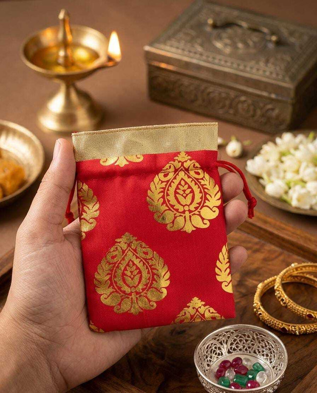 TANEZA CREATIONS POT-FULL-PATTA-RED-4*6/25 Potli(Pack of 25)