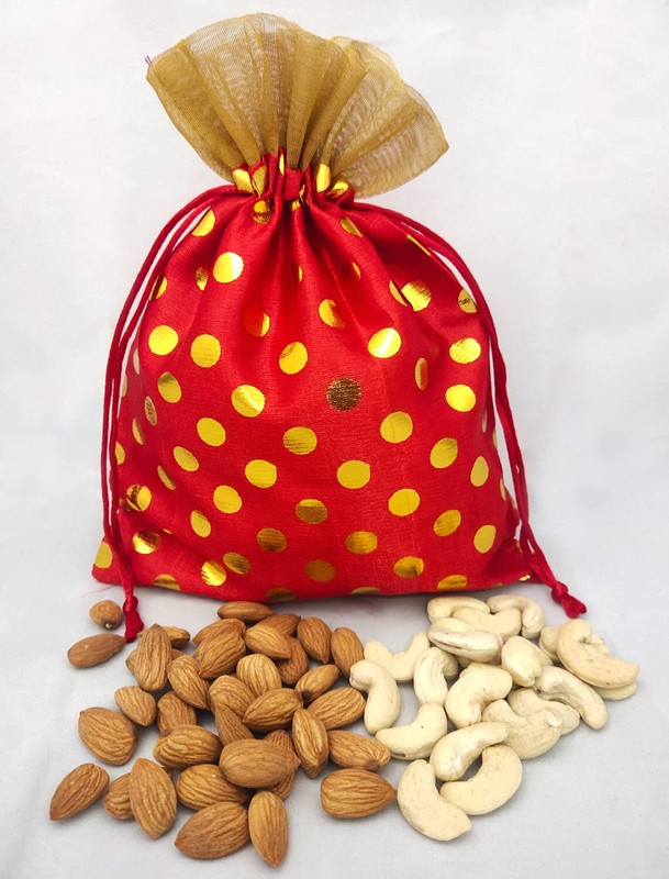 3A Featuretail Polka Dot Drawstring Bags Pouches Potli Dry Fruits/return gift 18 cm x 13 cm Potli(Pack of 15)