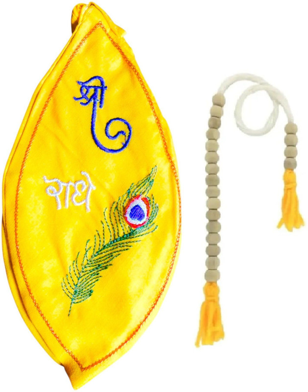 Ahaar Saar Shri Radhe Yellow Mala Jholi with Sakshi Mala-Cotton -Gomukhi Jaap Mala Jholi Potli