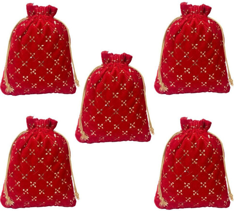Dulhan Enterprises Velvet Embroidered Potli Potli(Pack of 25)