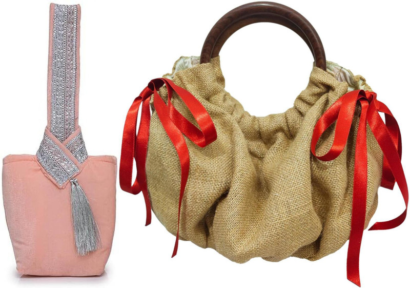athizay Ethnic Handbags for Women Potli bags With Golden Moti Potli(Pack of 2)