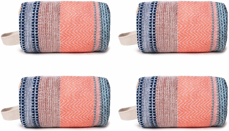 ASTRID Set Of 4 Textured cotton Travel Pouch for Girls with Wristlet Cosmetic Bag