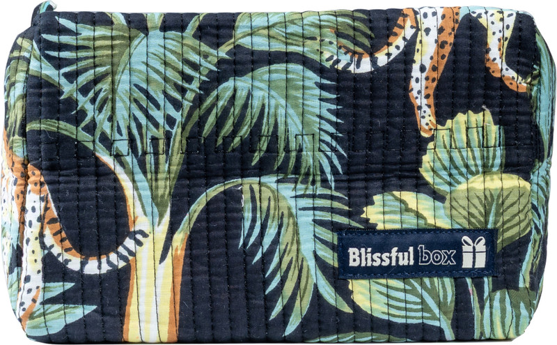 BlissfulBox Quilted Jungle Print Pouch – Multipurpose Travel & Storage Bag Cosmetic Bag