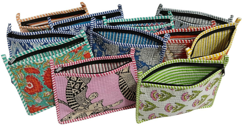 Art World Handblock Floral Print Zipper Closure Coin Currency Pouch Coin Purse(Pack of 3)