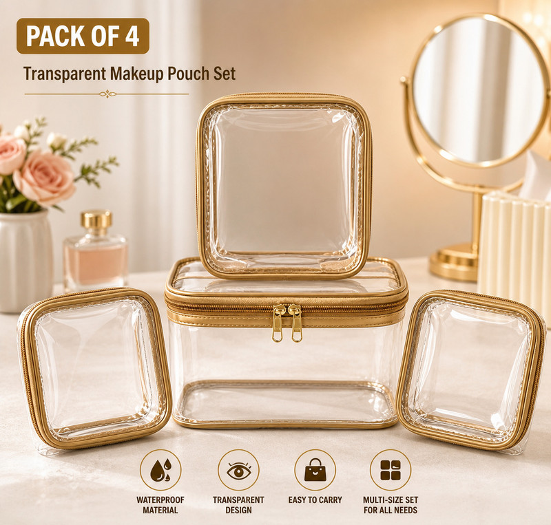 mukupmela Transparent Makeup Pouch Set of 4 | Waterproof Cosmetic Travel Bag Cosmetic Bag