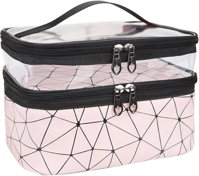 TRIVYOM Makeup Bag Double Layer Toiletry Organizer Cosmetic Case (Multicolor) Cosmetic Bag