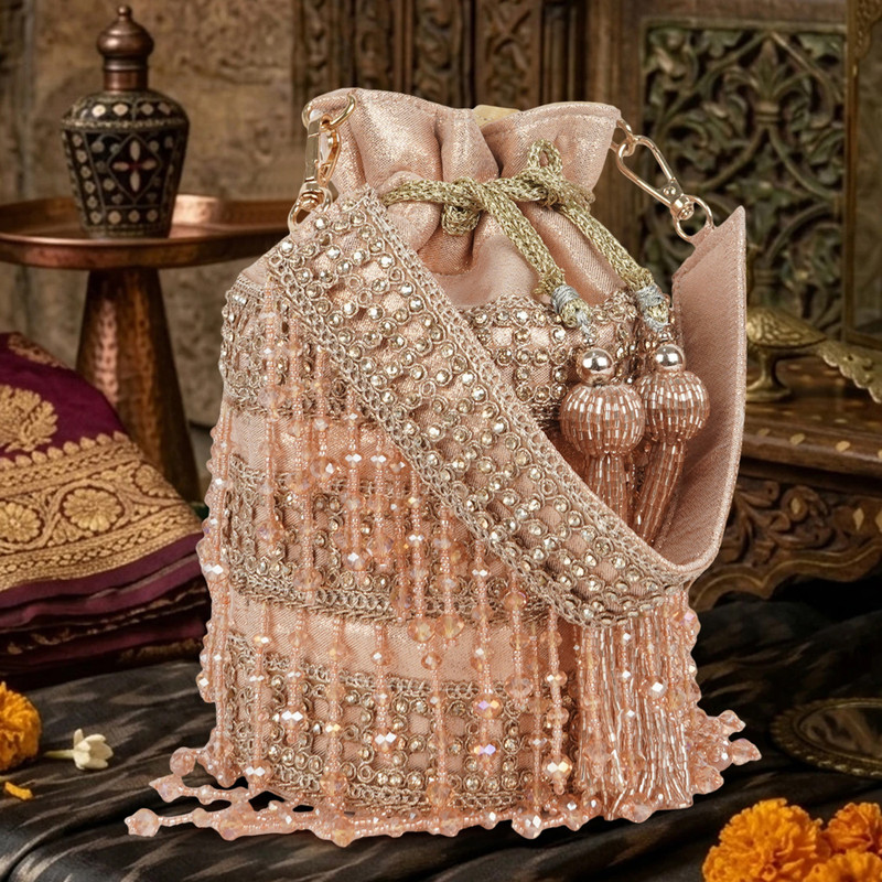 PLANX Designer Unique Style Party & Wedding Embellished Ethnic Pearl Women Potil Bag Potli