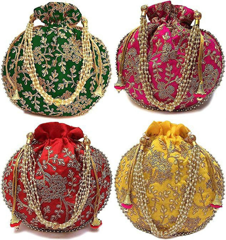SF Beauty Rajasthani Style Silk Batwa Bag Combo Wristlets Potli(Pack of 4)