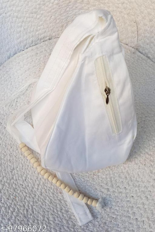 Shree Ji Vrinda Handicrafts White Jholi with Sakshi Mala-BeadBag with Counting Beads Mala Jholi with Zip Potli