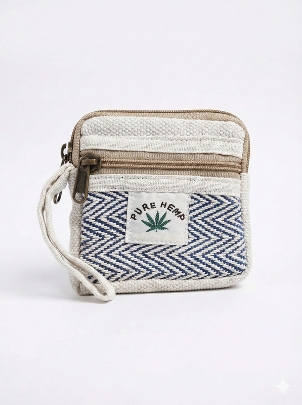 P L Trades HempWave Blue ZigZag Mini Zip Pouch Coin Purse