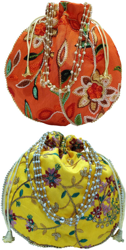 athizay Ethnic Handbags for Women Potli bags With Golden Moti Potli(Pack of 2)