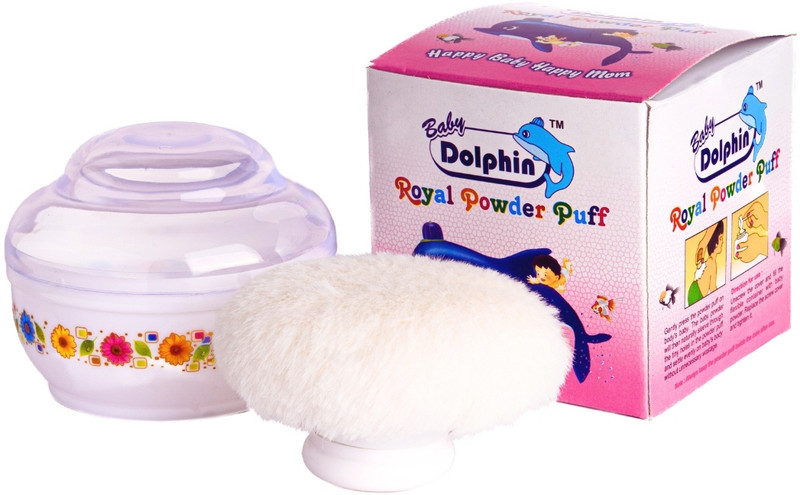 Baby Dolphin Royal Powder Puff with Container for Kids & Babies, 100% BPA Free, Soft Touch(White)