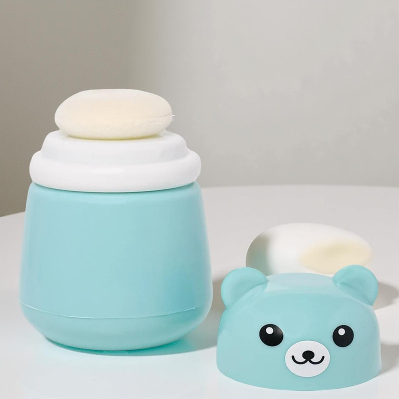 Bachpan Bear Shape Powder Dispenser Bottle – Baby Puff for Gentle Skin Application(Blue)