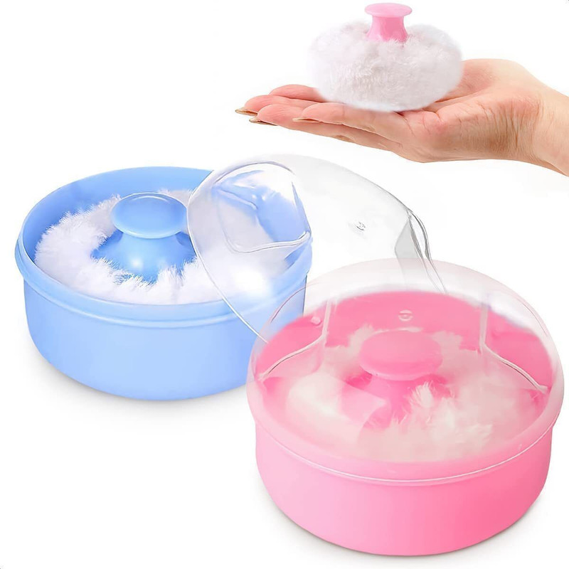 WEEPER 2 Pcs Powder Container Soft Touch for Baby Powder Storage Puff Box Blue, Pink(Multicolor)