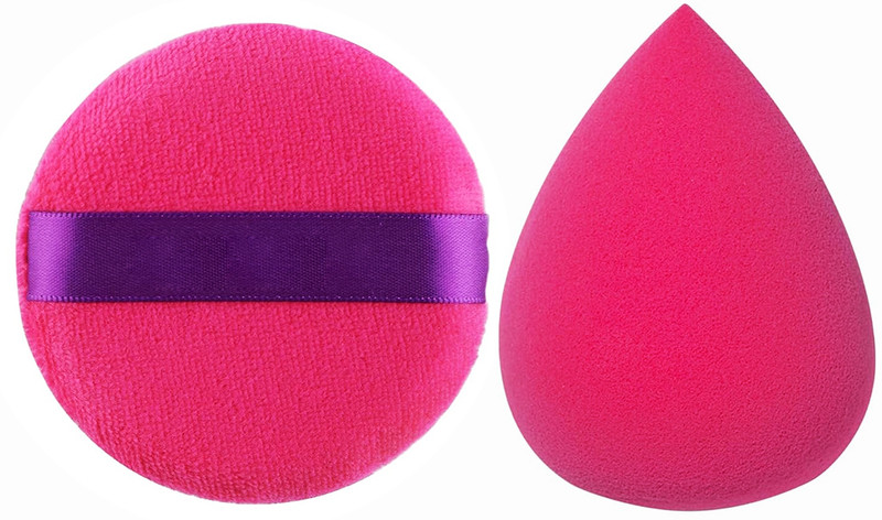 Gleva Powder Puff and Beauty Blender Sponge Set, Beauty Blender for Foundation, Cream(Pink)