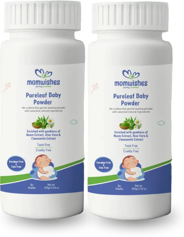 Momwishes Pureleaf Natural Baby Powder | Talc-Free Baby Powder for Newborns ( Pack of 2 )(White)
