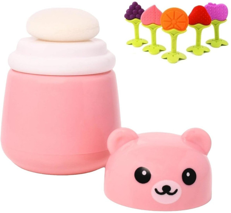 TENIYU Portable Baby Powder Puff with Box Holder for Newborn Face & Body(Pink)