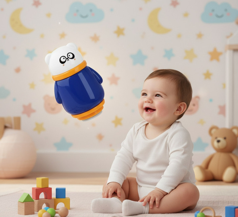 NEWMLNE Children's Soft Powder Puff With Case For Baby, Kids Face And Body(Navy Blue)