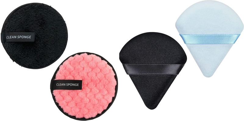 ROODILES Round & Triangle Powder Puff Combo Set of 4 – Dual-Shape Beauty & Remover Sponge(Multicolor)