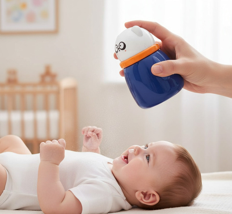 NEWMLNE The Little Lookers Portable Baby Powder Puff with Box Holder(Navy Blue)