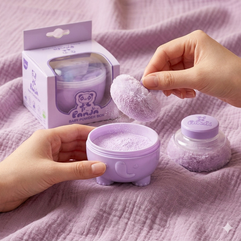 Bachpan Newborn Baby Powder Puff Soft Applicator with Hygienic Storage Box(Purple)