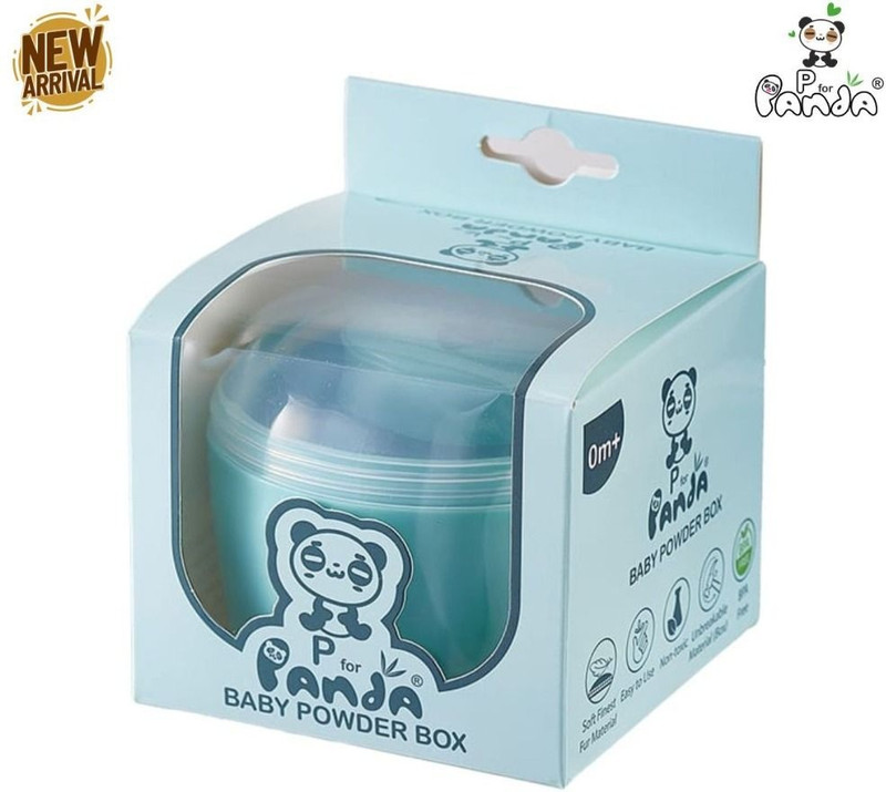 HI MOM Panda Premium Baby Powder Box with Soft Fur Puff - BPA-Free & Travel-Friendly(Blue)