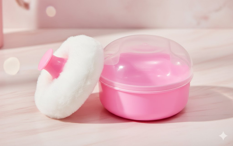 hurrio Newborn & Kids' Powder Puff with Storage Box for Face and Body(Pink)