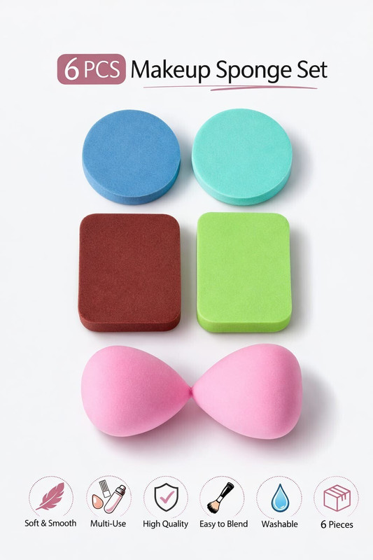 NEXOVI 6 Pcs Makeup Sponge Set | Professional Beauty Blender Puff Kit(Multicolor)