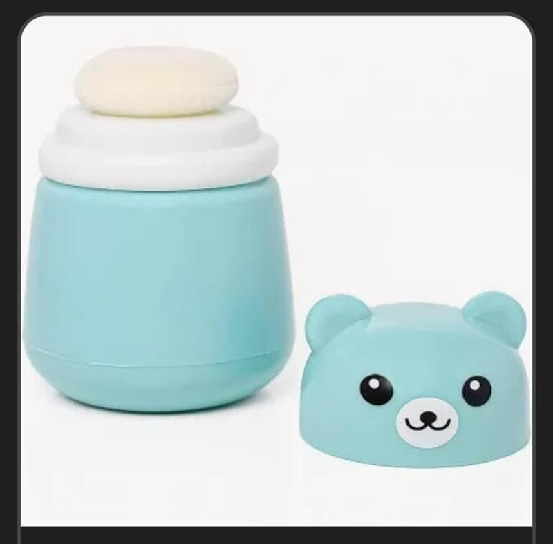 TENIYU Panda Baby Powder Puff Container, BPA-Free, Cute Bear Design(Blue)