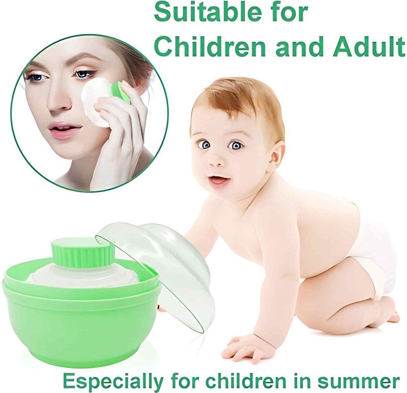 SBTs Portable Baby Skin Care Powder Puff With Box Holder Container For New Born(Green)