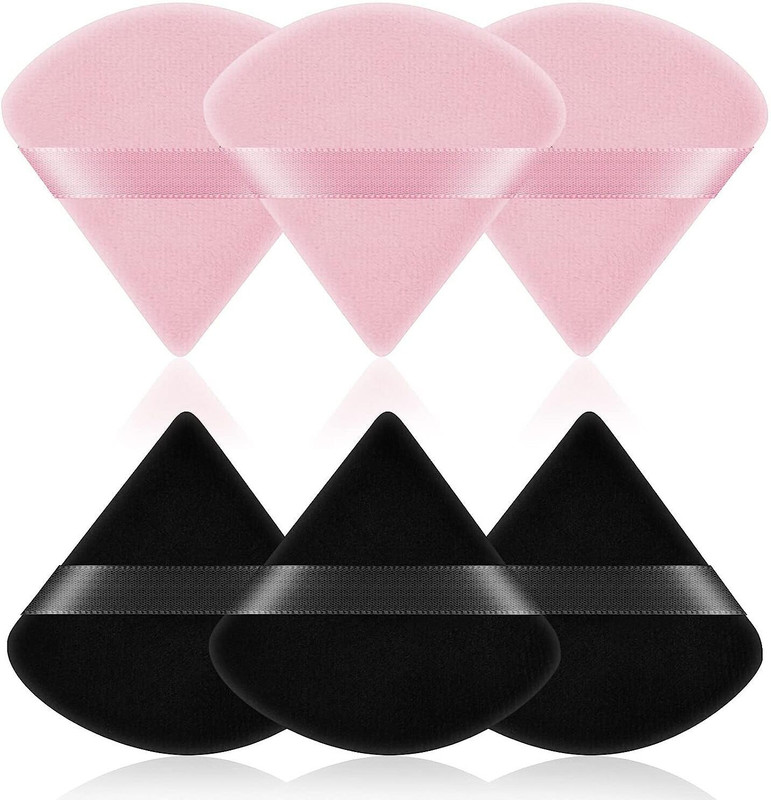 MOLLY MINX 6 Pcs Triangle Powder Puff, Makeup Puff for Face Powder,(Triangle Sponges for Makeup,Loose Setting Powder Puff Sponge BLACK-PINK)