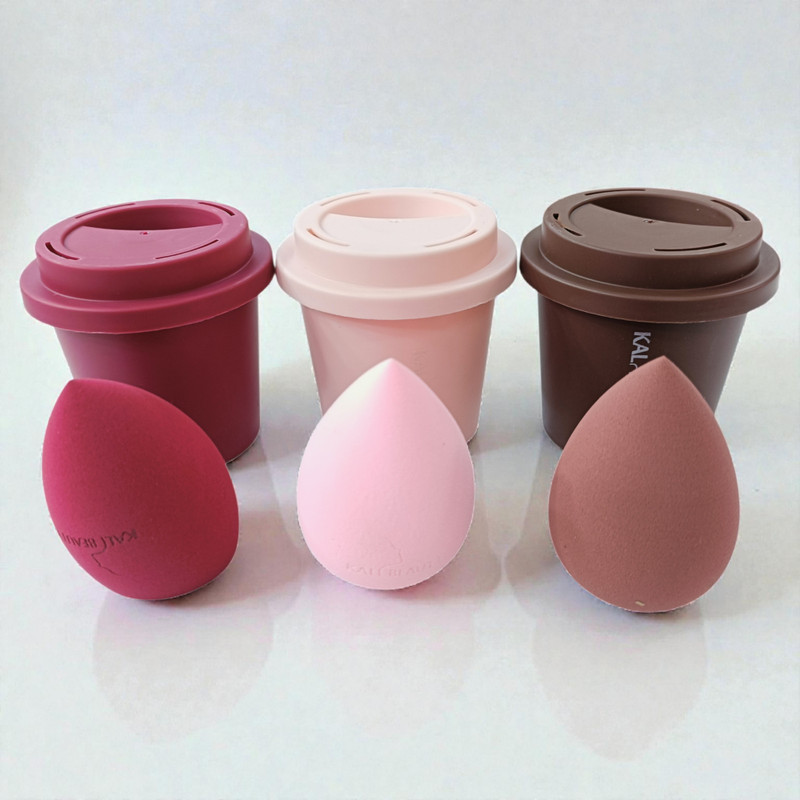 A R Y Makeup Blender Sponge With Hygienic Storage Cup Pack Of 3(Pink. Mehroon . brown)