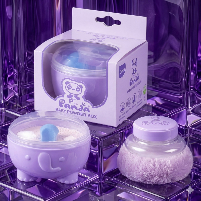 Bachpan Baby Powder Container with Puff Soft Cute Design Safe for Infants(Purple)