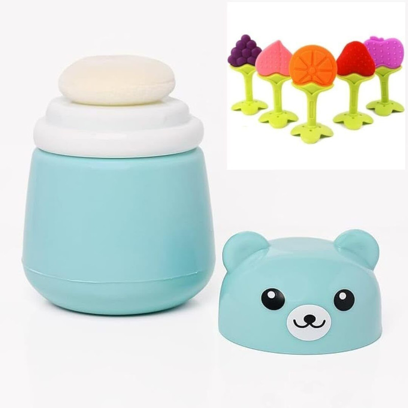TENIYU Baby powder puff, newborn powder applicator, baby skincare puff box(Blue)