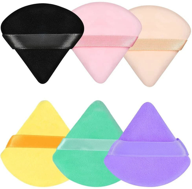 ROODILES Triangular Pure Cotton Powder Puff Sponge with Strap – Washable, Reuse Pack of 6(Multicolor)