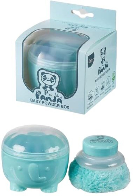 TENIYU Panda Baby Powder Box with Soft Puff | Safe Non-Toxic Baby Care (Blue)(Blue)