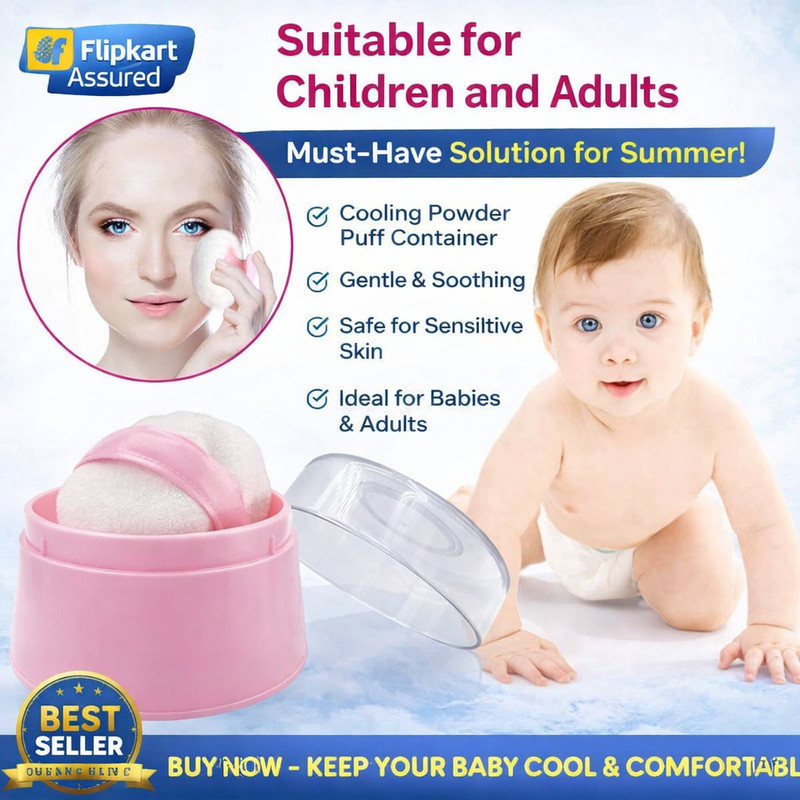 BHAVNEET HOUSE HOLD Baby Powder Puff Container with Soft Sponge Powder Box for Kids & Adults(Multicolor)