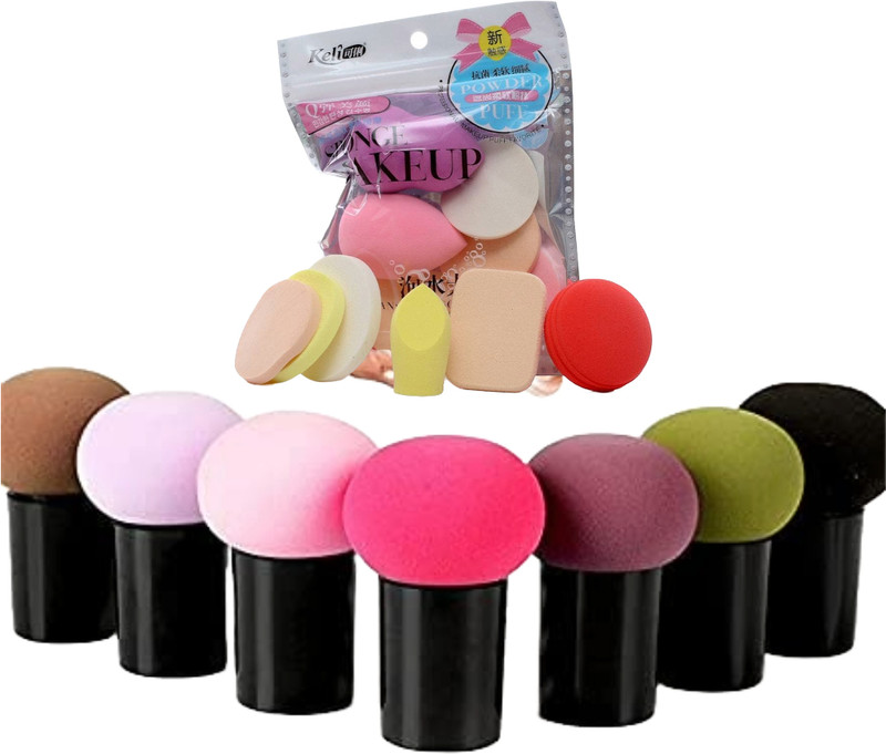 glowease 6 Mushroom Puff and 6 in 1 Makeup Puff Powder(Multicolor)