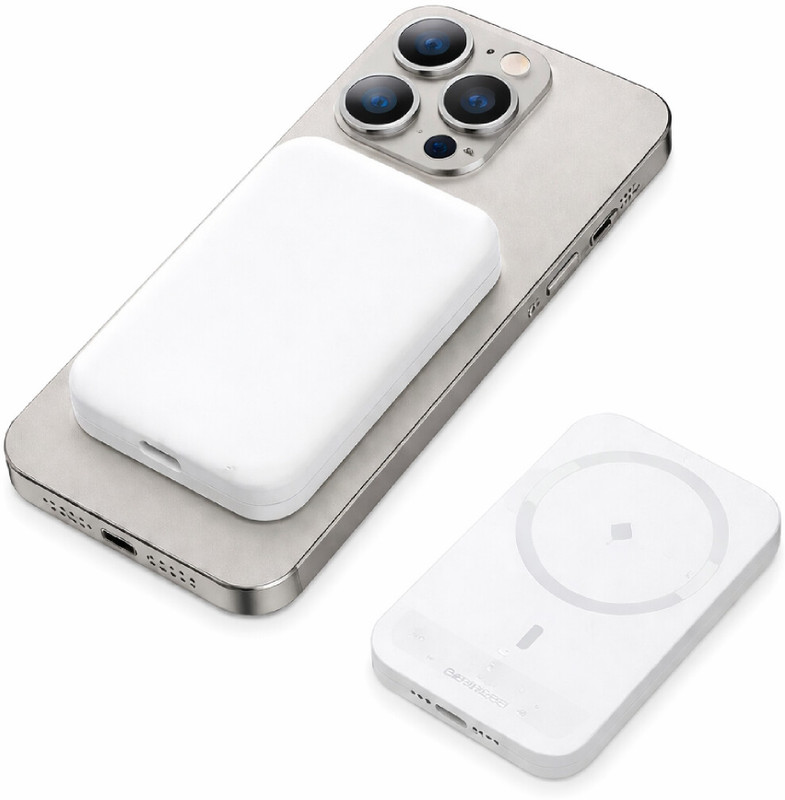 Npix Magnetic Power Bank, 5000mAh Portable Wireless Charger Compatible with iPhone Plastic Power Bank Skin(White)
