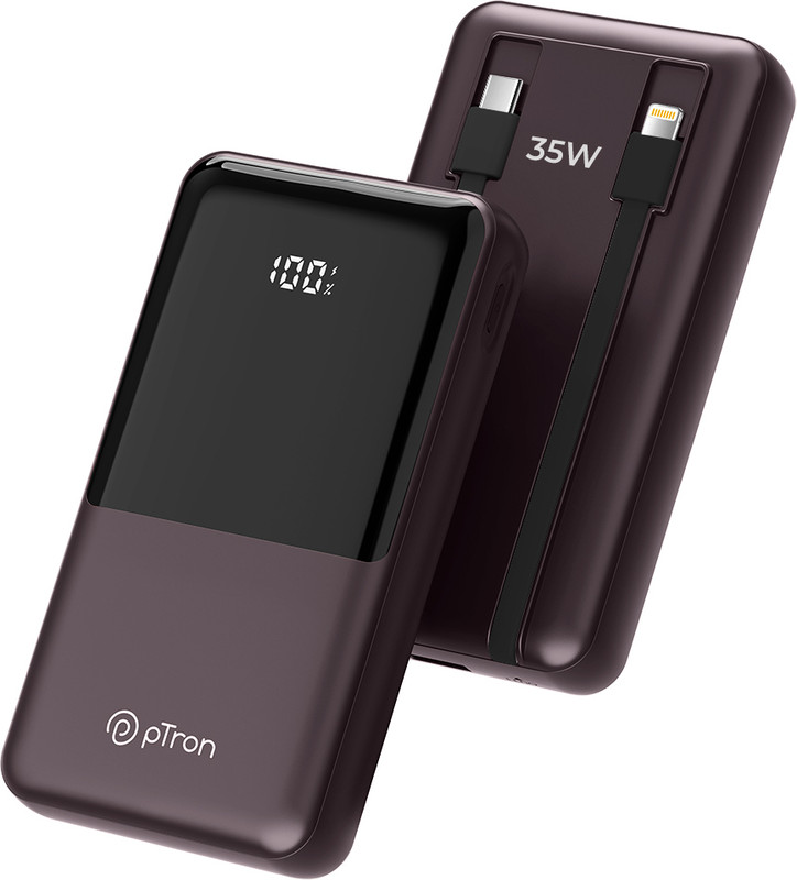 PTron 20000 mAh 35 W Compact Pocket Size Power Bank(Brown, Lithium Polymer, Power Delivery 3.0, Quick Charge 3.0 for Earbuds, Laptop, Mobile, Smartwatch, Smartband, Speaker, Tablet, Trimmer)