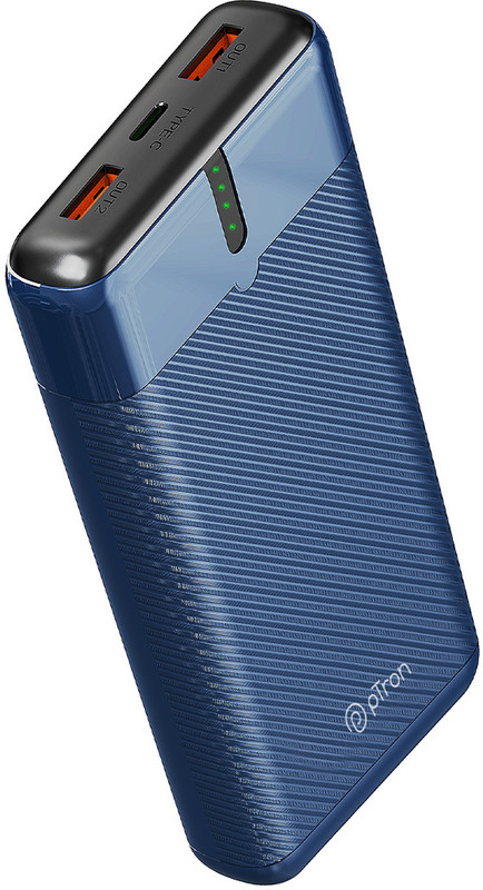 PTron 20000mAh 22.5W Power Bank – Blue, PD 3.0, QC 3.0