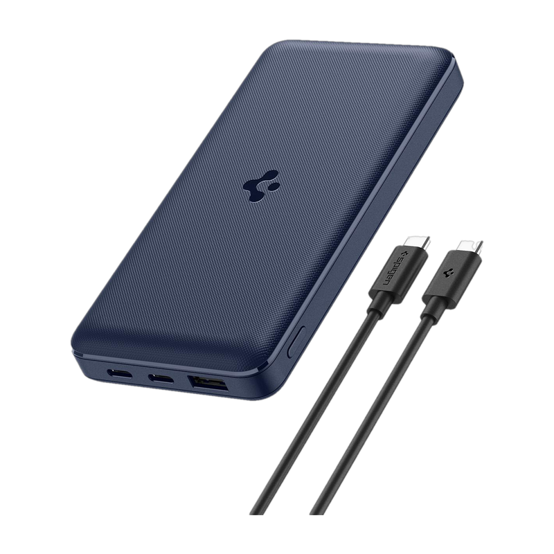 Spigen 20000 mAh 22.5 W Slim Pocket Size Power Bank(Navy Blue, Lithium Polymer, Fast Charging for Mobile, Tablet, Earbuds)