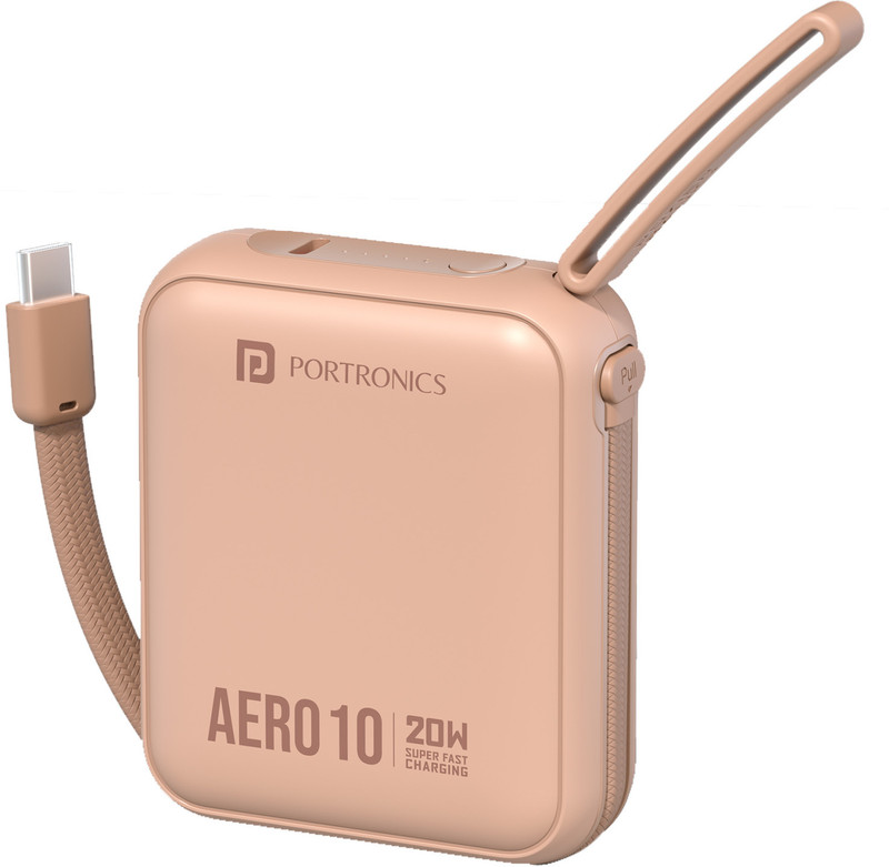 Portronics 10000 mAh 20 W Wireless Compact Power Bank(Beige, Lithium Polymer, Fast Charging for Mobile)
