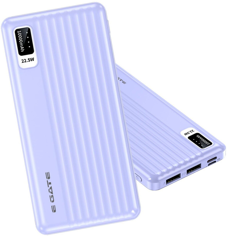 Egate 10000 mAh 22.5 W Compact Pocket Size Power Bank(Lavender, Lithium Polymer, Fast Charging for Mobile, Tablet, Smartwatch)