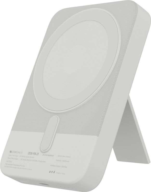 ZEBRONICS 10000 mAh With MagSafe Power Bank(White, Lithium Polymer, Fast Charging for Mobile)